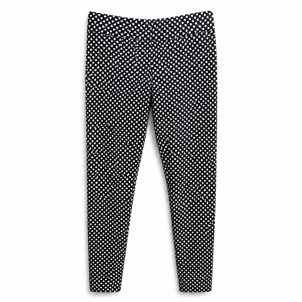 Women's Black White Geometric Ponte Pants Slim Pull On Ankle Workwear Size M